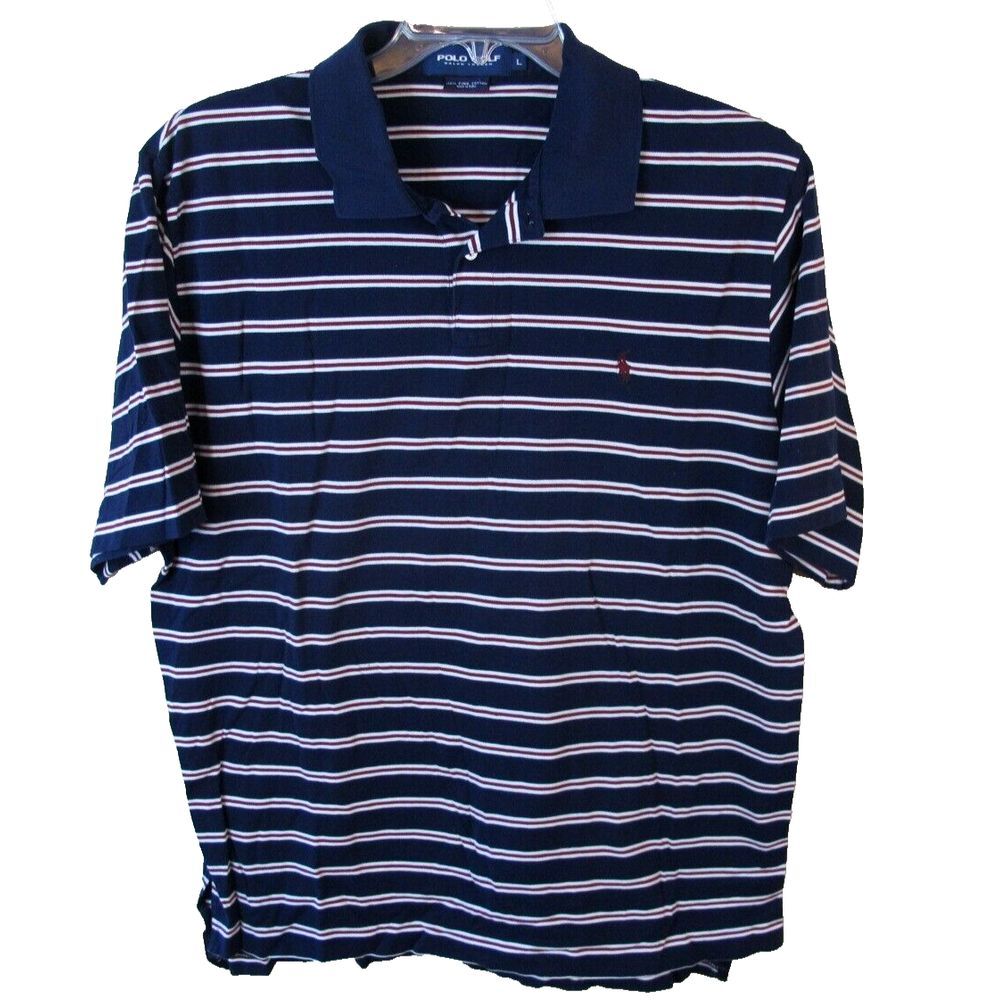 Polo Golf‎ Ralph Lauren Blue Striped Short Sleeve Polo Shirt Men's Large